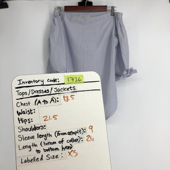 Aritzia Babaton Malik off the shoulder blouse, blue & white stripes 100% cotton - Picture 15 of 16